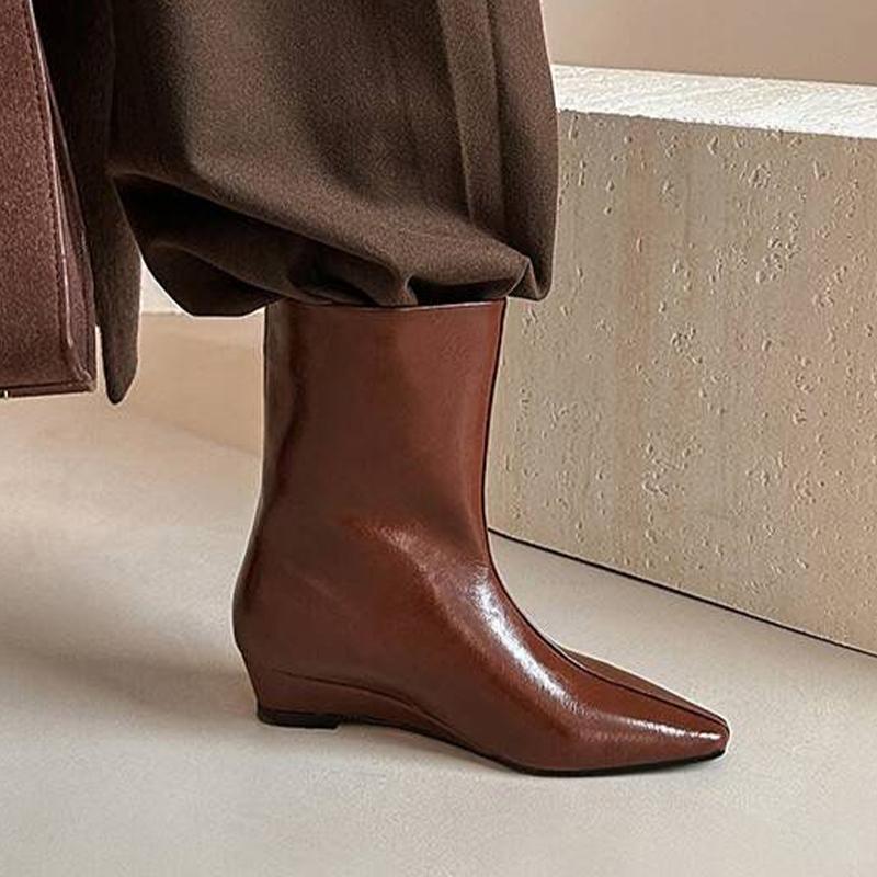 Fashion Women Pointed Toe Mid Calf Chelsea Boots Designer Wedges Oxford Shoes 2024 Walking Goth Dress Shoes Winter Mujer New Zapatillas