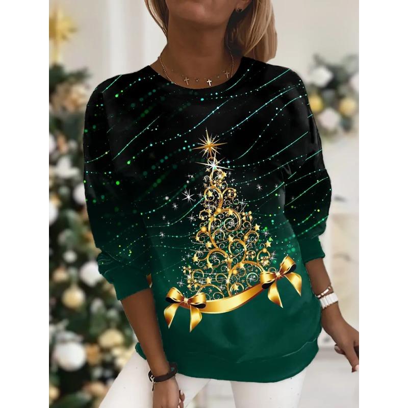 

Весенне-осенний топ с круглым вырезом и 3D-принтом на рождественскую тематику, модные повседневные женские футболки с длинным рукавом 4XL