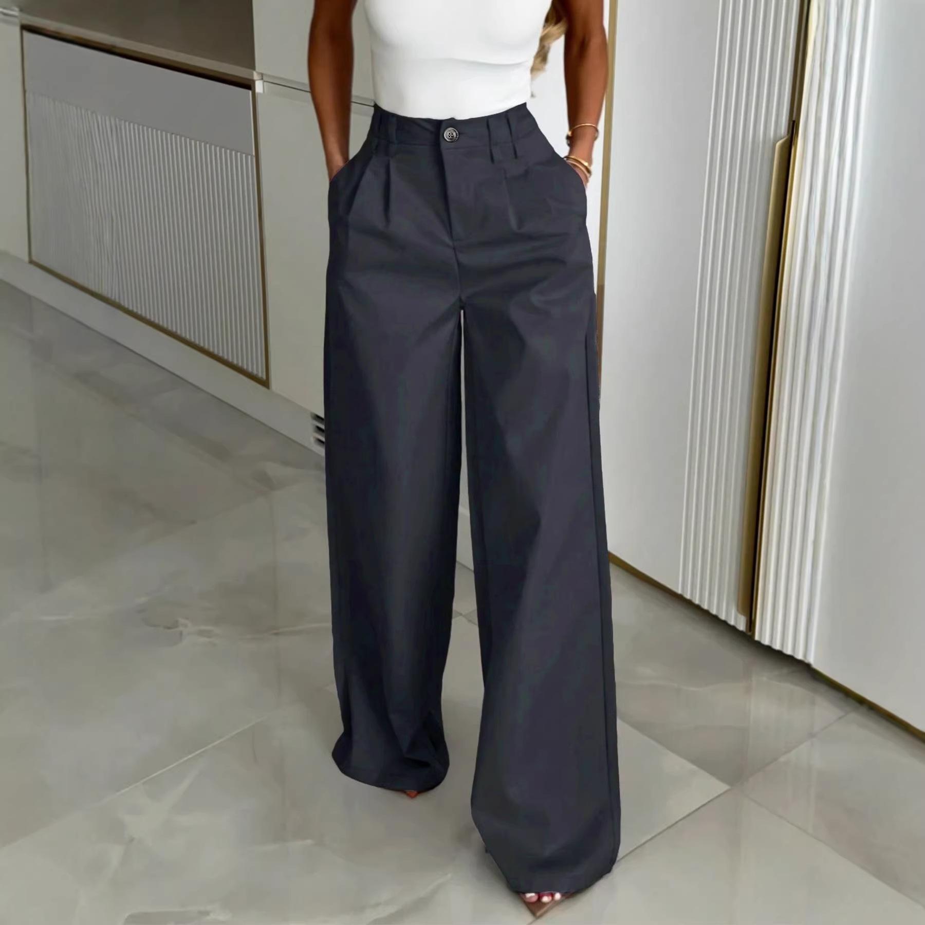 2026 Spring Cross-border Amazon Europe and America Wide Leg Commuter Women Skinny High Waist Wide Leg Casual Suit Pants S серый