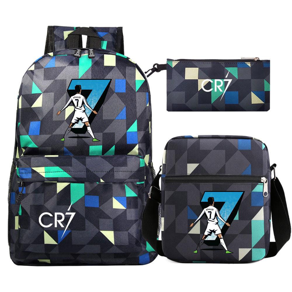 Football Star Cr7 3Pcs Boy Girl Back To School Book Bags, Student Shoulder Bag Pencil Case Backpack, Teenagers Mochila Men Women