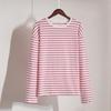 2025 Spring Fashion Striped Long Sleeve T-shirt Women's Cotton Round Neck Casual Versatile Top for Europe and America