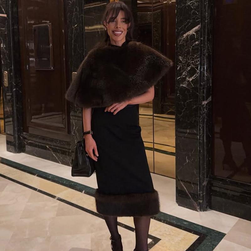 2 Piece Sets Fur Feather Skirts Outfits Women 2026 New Cover Up Shawl Top And Long Skirt Sets Elegant Streetwear Skirts Suits