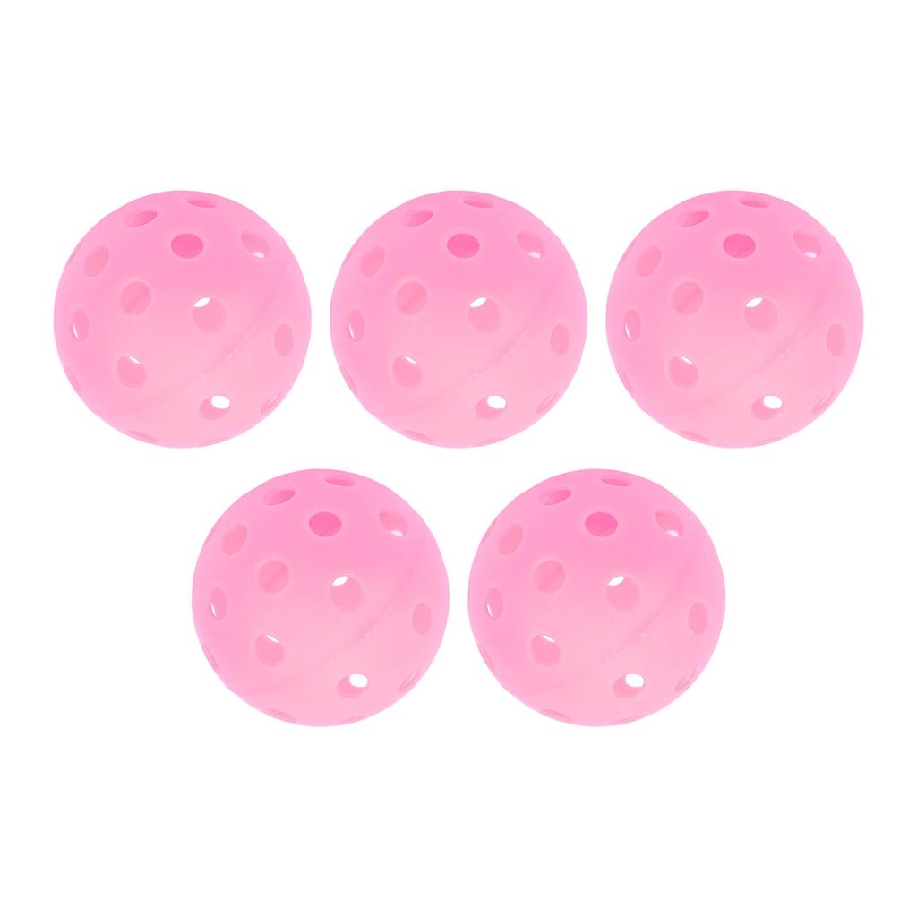 Lot de 5 balles de pickleball lumineuses à 40 trous, 74 mm, pour terrain extérieur, rose