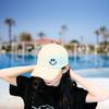 Smile Face Embroidered Unisex Baseball UV Sun Casual Outdoor Cap, Cap, White/Black, Adjustable, Protection, Protection,
