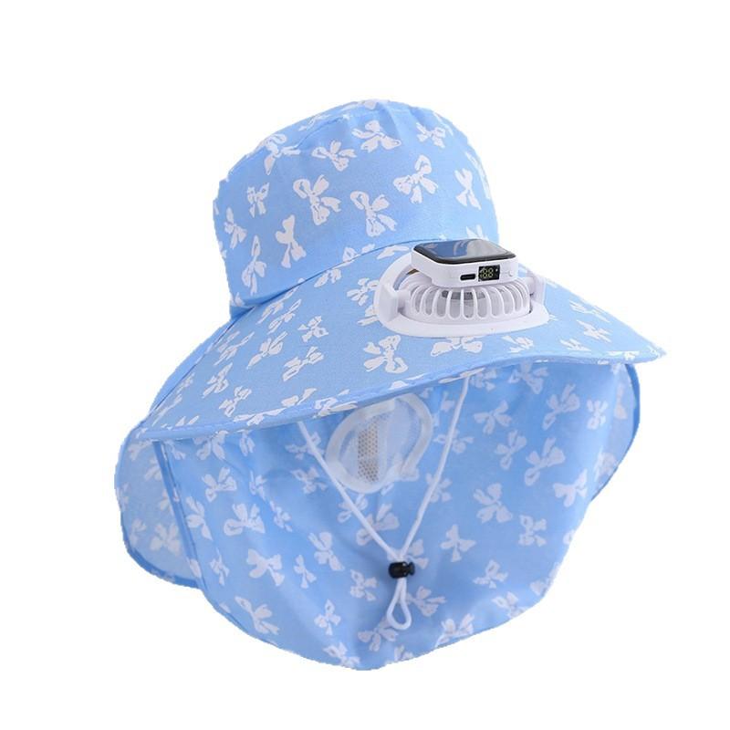 Spring/Summer Solar Rechargeable Fan Hat, Women's Face-Covering Tea Picking Hat, Outdoor Wide-brim Farming Sunshade Hat
