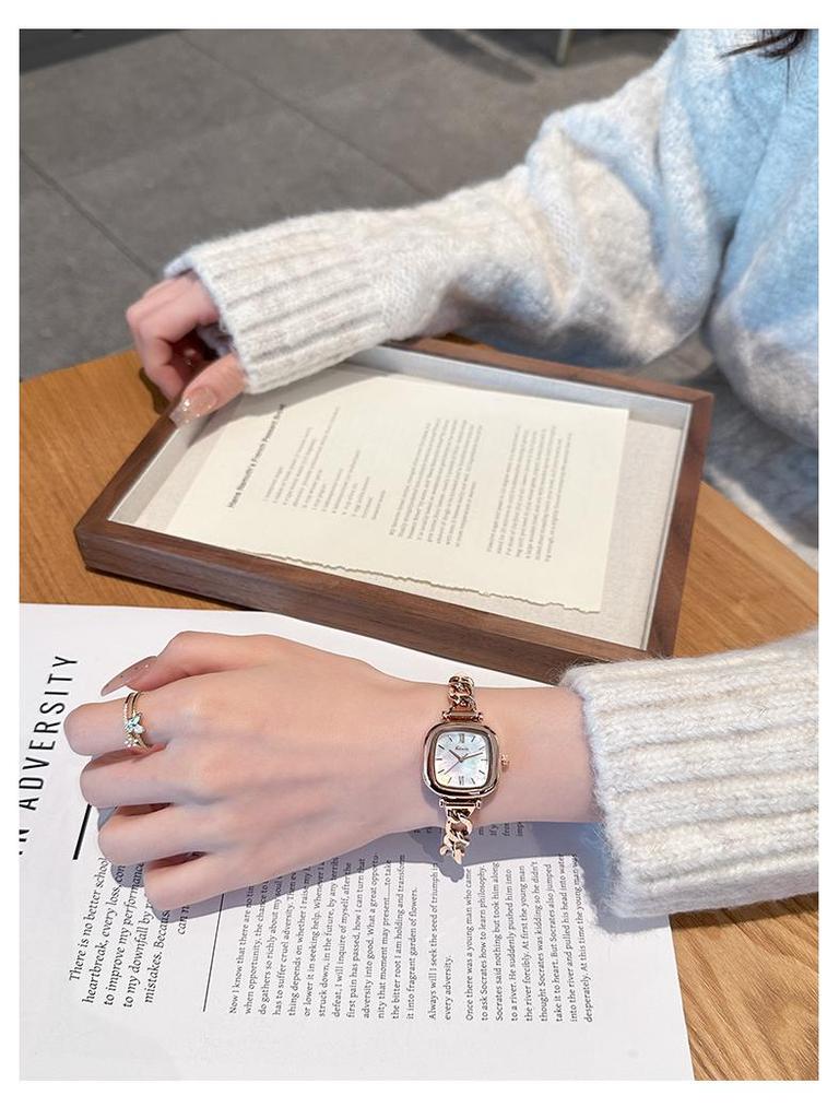 Jinmiou Women's Exquisite Mother-of-Pearl Square Leather Watch, Waterproof and Elegant for Daily Wear.