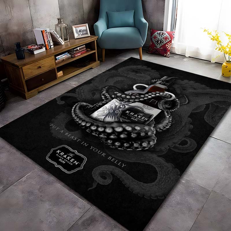 

Пряный ром Kraken-Black Pattern Ковры Спальня Игровые коврики Декор спальни Ковер Ковер для гостиной Коврик для ползания Рождественский подарок Ковер 60x90(23x35in)