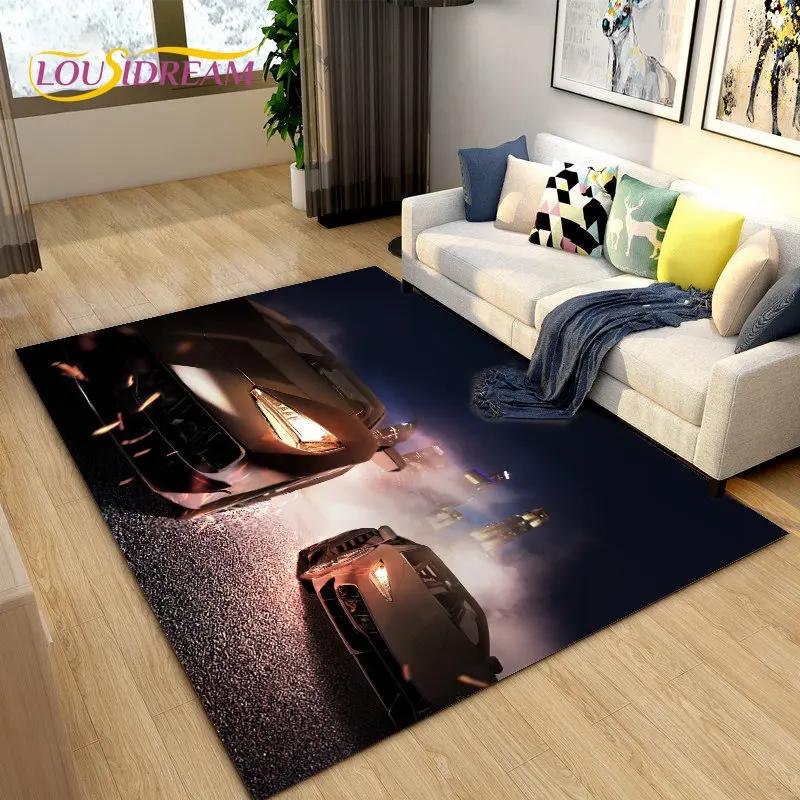Yeni 3D Spor Araba Konsept Araba Alan Halısı, Oturma Odası Yatak Odası Kanepe Kapı Paspası Dekorasyonu için Halı, Çocuk Oyun Kaymaz Yer Matı