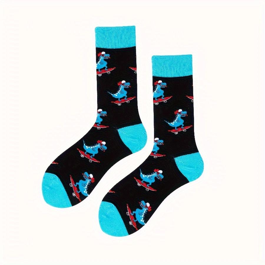 A pair of autumn and winter new skateboard dinosaur men's cotton socks mid-tube socks fashion