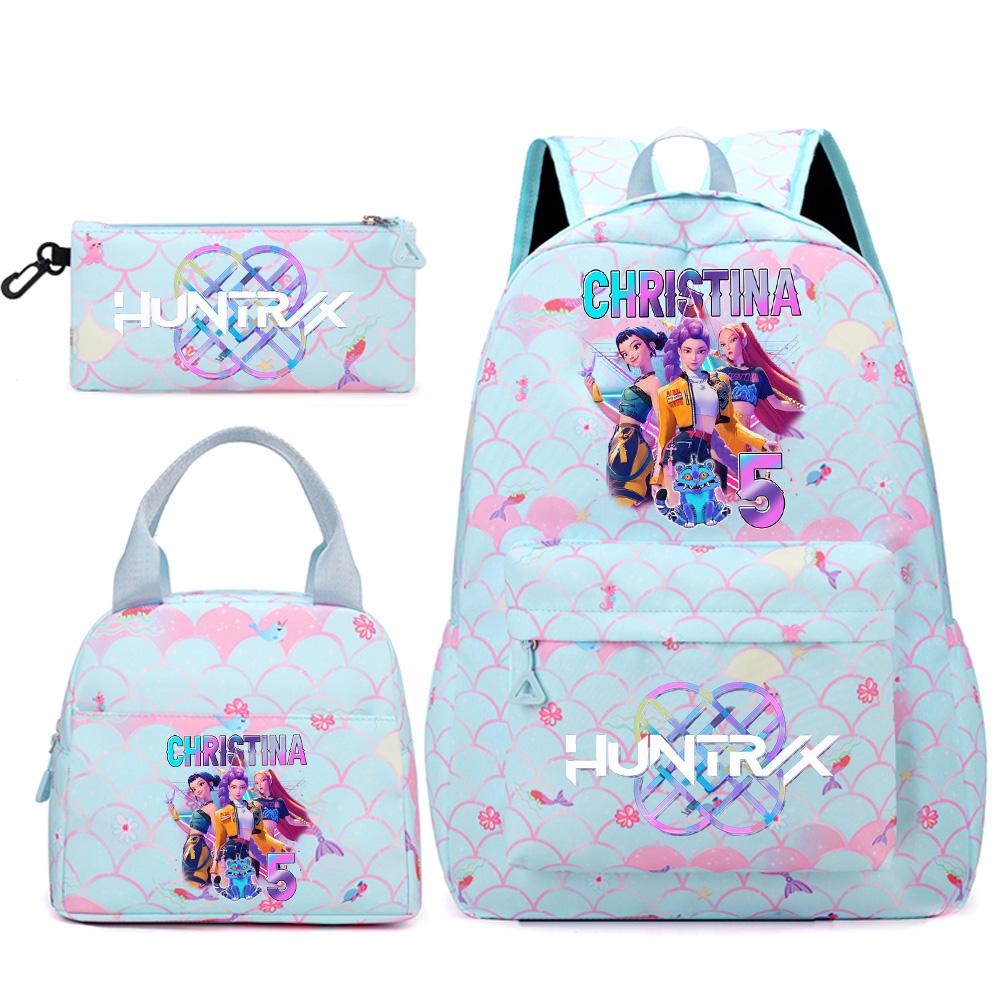 3Pcs/set Anime Cartoon K-Pop Demon Hunters Printed Backpack Handbag Pencil Case for Teenger Student Girl Boy Large Capacity Waterproof Bookbag
