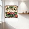 Vintage Rustic Farm Fresh Metal Sign with Red Pickup Truck, Fruits & Vegetables for Countryside Home Decor, Farmhouse Kitchen Wa