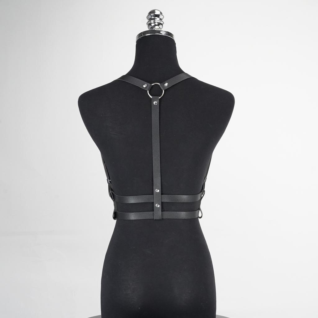 Women's Fashion Body Harness Belt - Black PU Leather Adjustable Straps for Dress & Clubbing Events