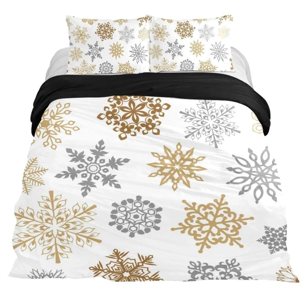 Schneeflocken Bettbezug Set Winterthema Weihnachtliche Illustration Kaltwetter-Saison Einzelbettwäscheset King Size Weicher Bettdeckenbezug