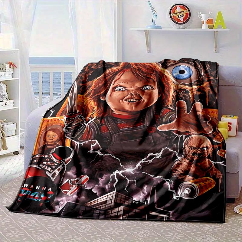Chucky's Halloween Horror Blanket Flannel Blanket for bed, sofa, Camping, Hiking, Picnic Essentials, gift for family Fan gifts