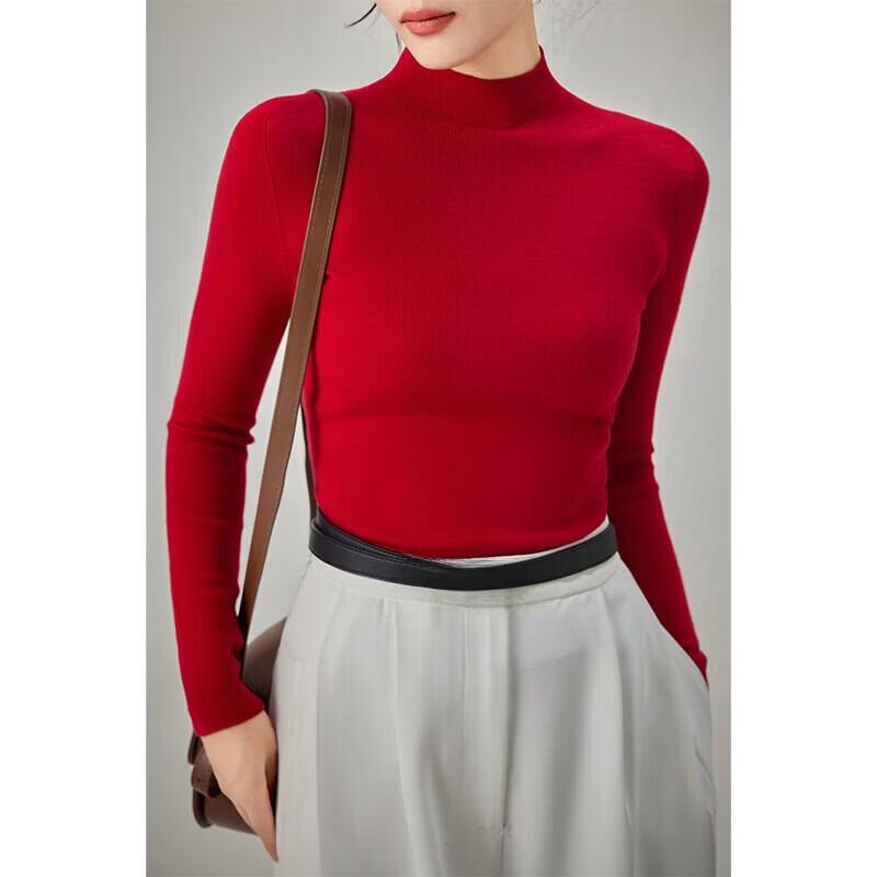 Women's Slim-Fit Mock Neck Pure Merino Wool Knit Base Layer