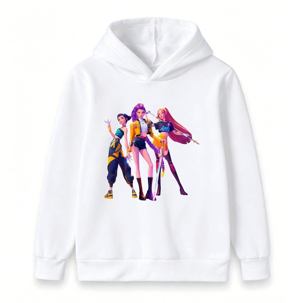 Girls Boys 3 Trendy Anime Girls Graphic Hoodie Casual Long Sleeve Pullover Sweatshirt For Kids Streetwear Hip Hop Style Tops