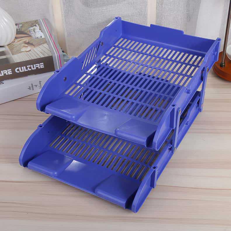 

Двухслойный подвижный пластиковый настольный органайзер-лоток большой вместимости синий