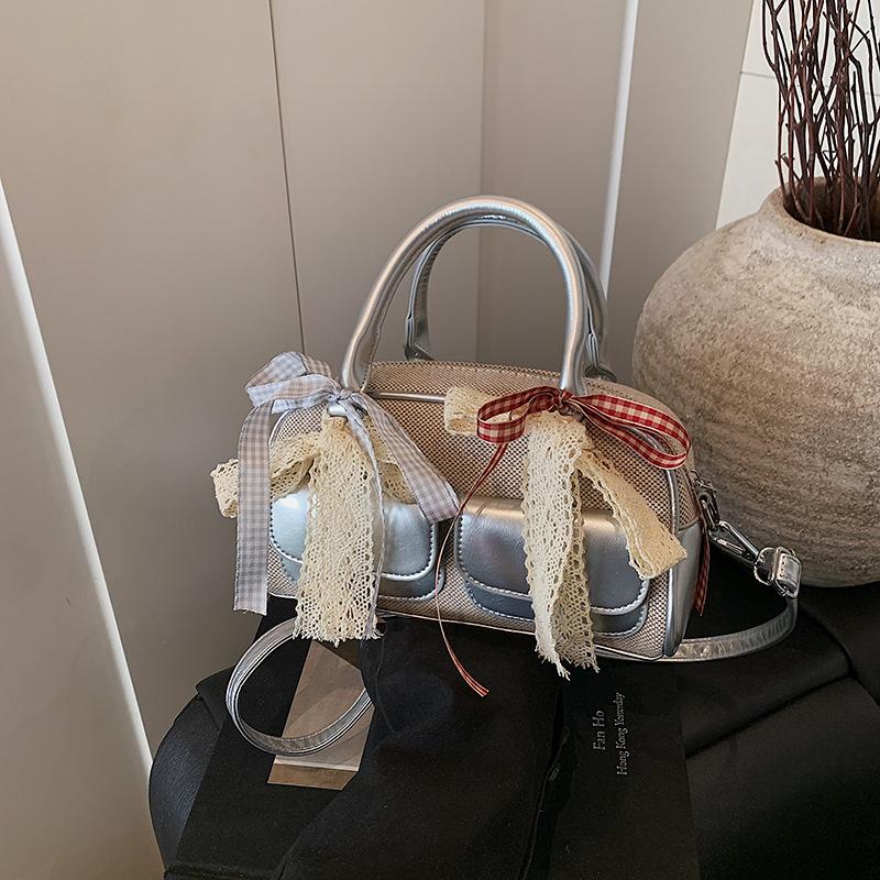 

Модная контрастная женская сумка, новая модная маленькая квадратная сумка, универсальная сумка-мессенджер, сумка-боулинг серебряный