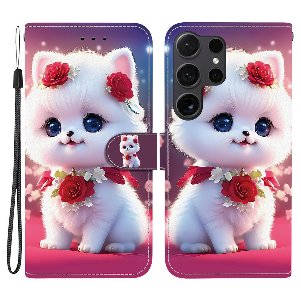 For Samsung Galaxy S26 Ultra Leather Case Stand Wallet Pattern Printing Phone Cover with Wrist Strap