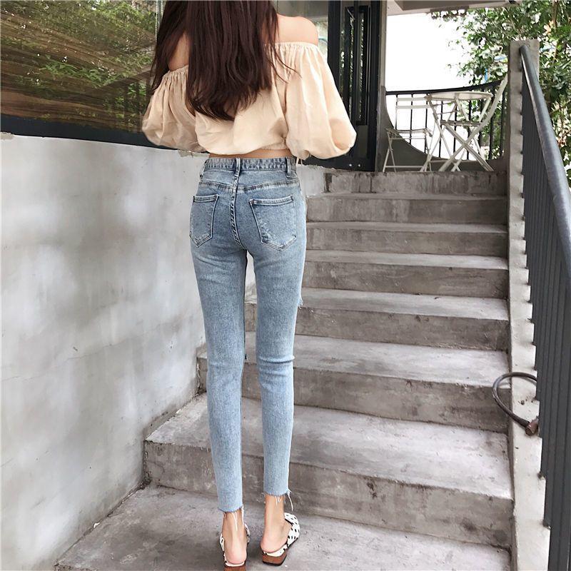 High-Waisted Skinny Ripped Jeans for Women - Slim Fit, Raw Edge