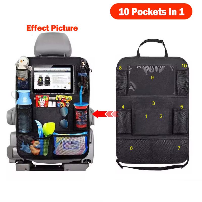 Car Seat Organizer Multi-functional Oxford Fabric Car Back Multi Pocket Storage Bag with Tablet Holder Protector for Kids