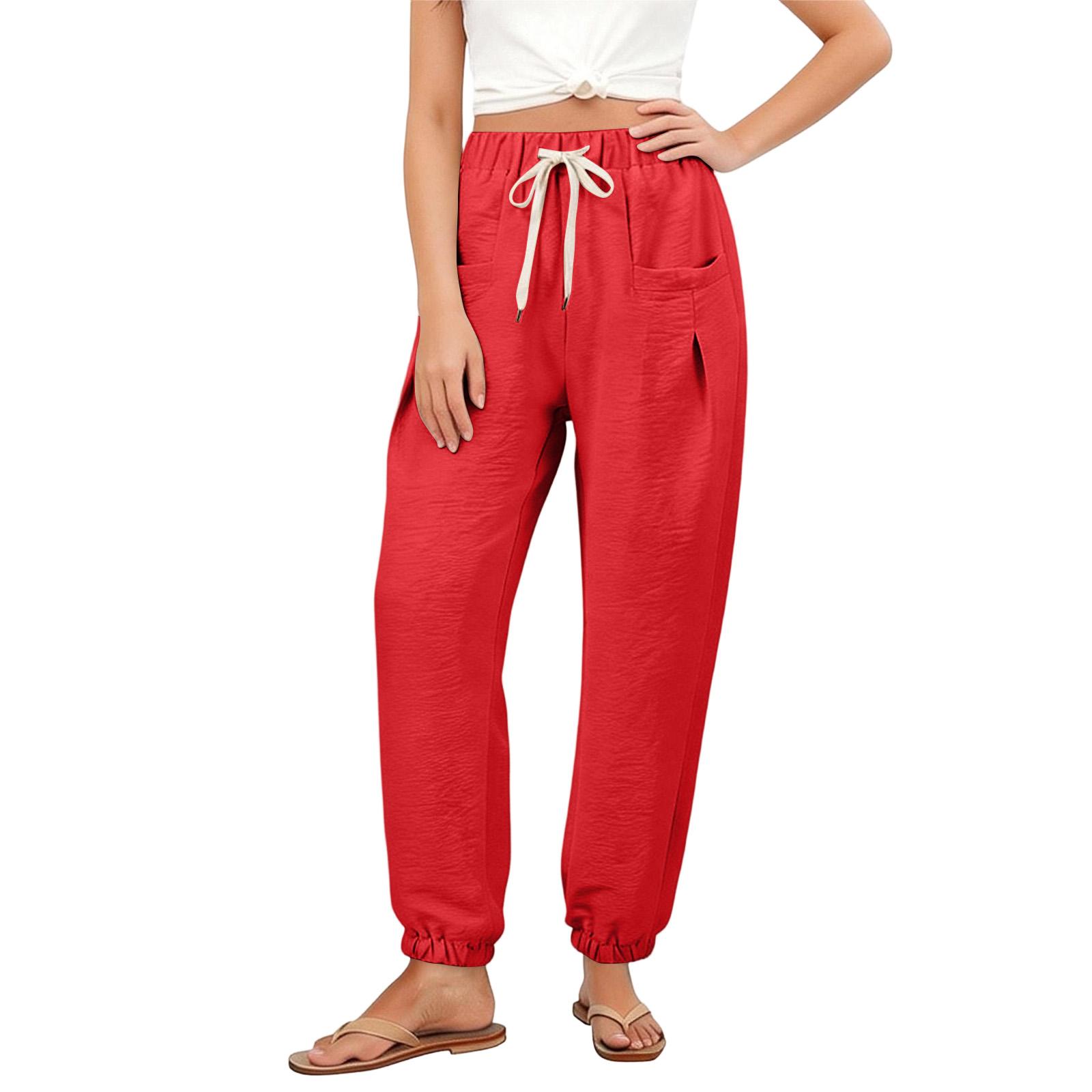Women s Loose-fitting Wide-leg Pants, Casual Loose-fitting Pants, High-elastic Waistband, Long Pants With Pockets XL красный