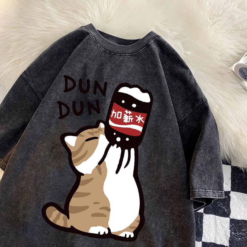 Bavlněné tričko s krátkým rukávem Pánské Dámské Léto Vintage Vodní praní Volné Pár Krátký rukáv Ležérní Všestranný Nadměrný top