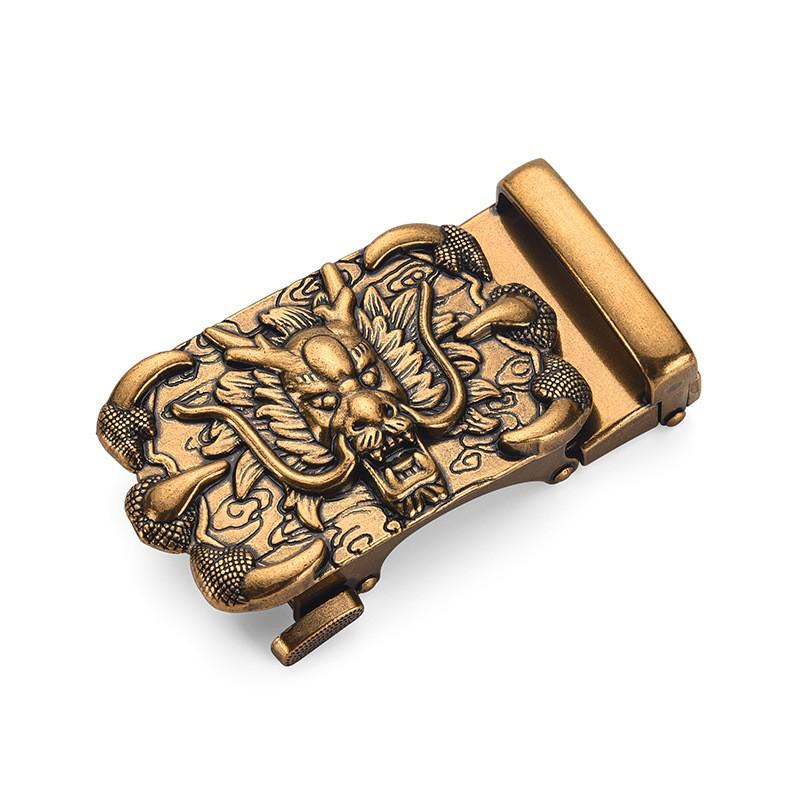 Men's Retro Leather Belt with Chinese Dragon Alloy Automatic Buckle