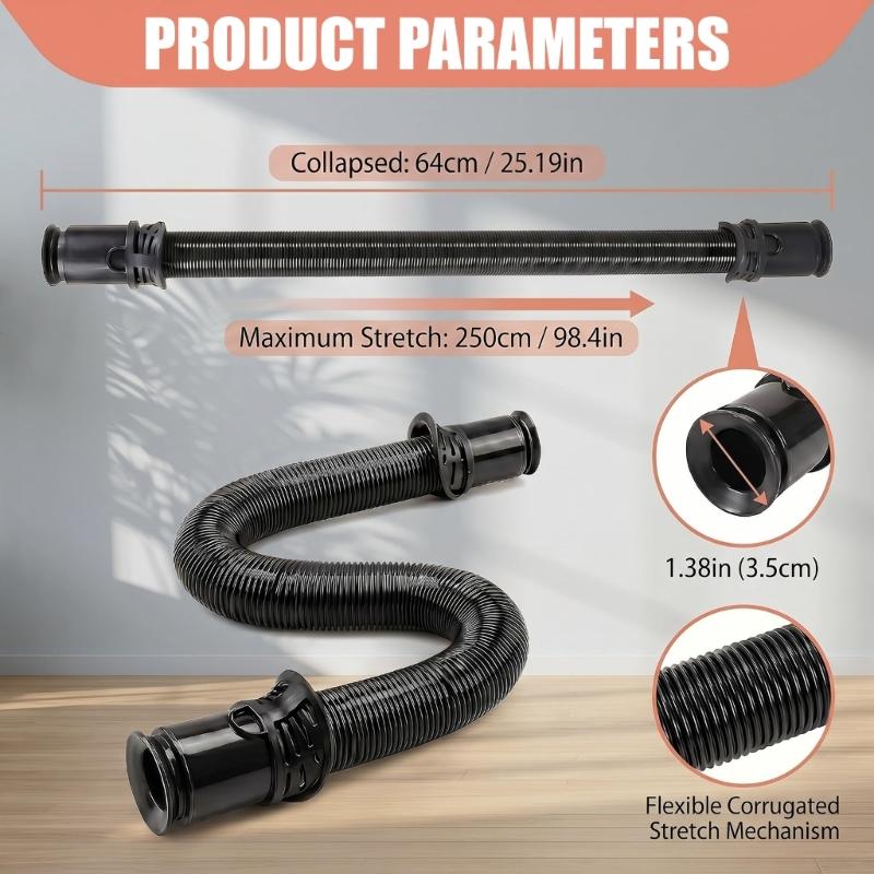 Flexible Vacuum Hose Assembly Black Replacement Hose for UV850 UV900 UV950 Home Cleaning Reach, Corrugated End Piece Part for Furniture Sides and