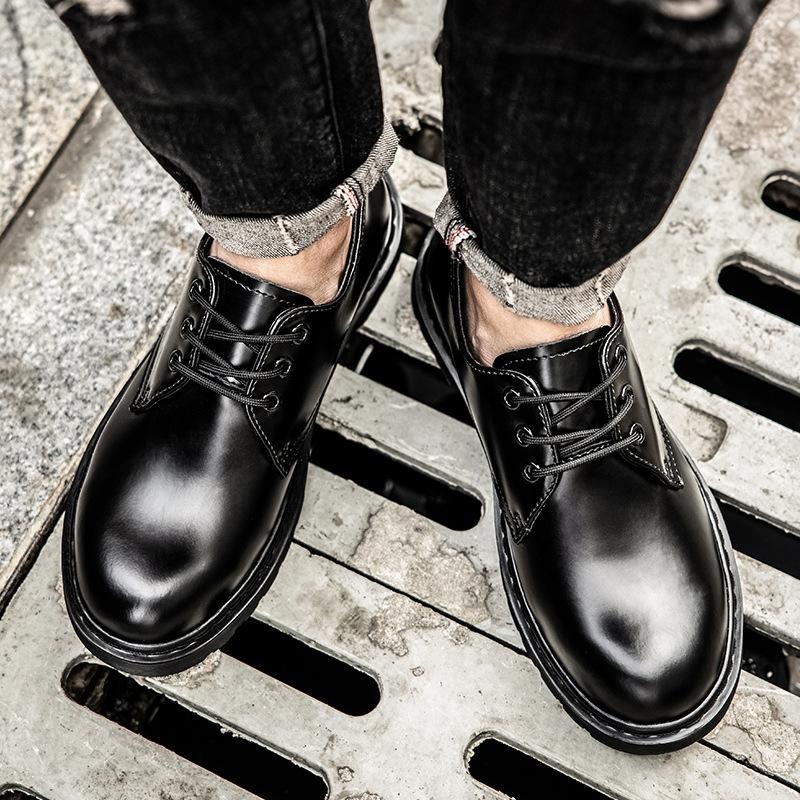 Large Size Big Head Shoes Men's Black Leather Shoes British Style Martin Shoes Business Casual Leather Shoes Locomotive Tooling Shoes