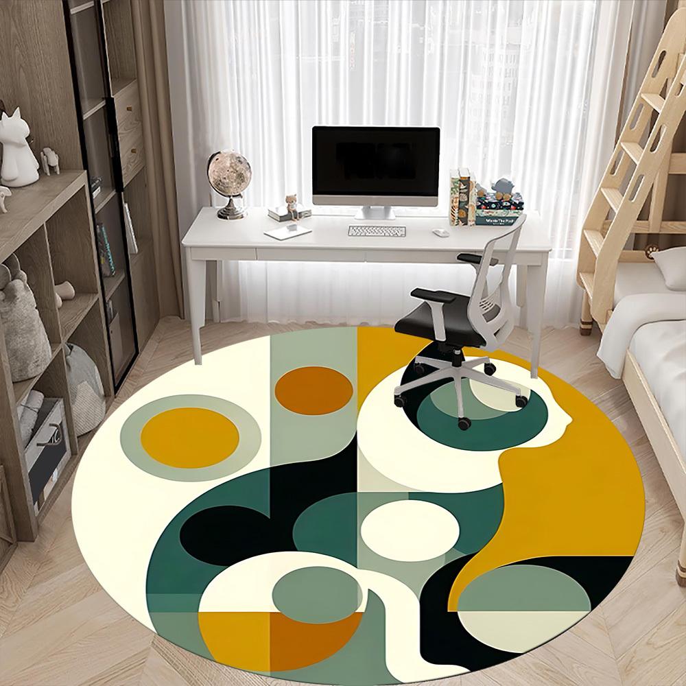 1pc Abstract Shapes Office Round Area Rug, Indoor Mat Suitable For Office, Under Office Chairs Bedroom Living Room Home Decor, Room Deco