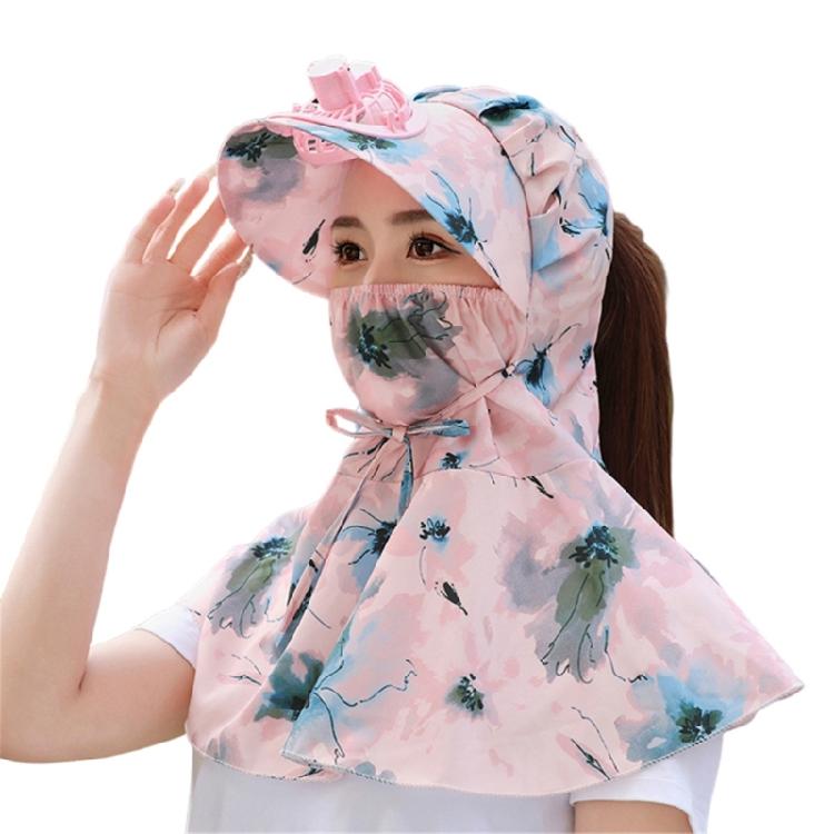 Summer Sun Hat with Fan for Women Girls Neck Flap Adjustable Hat Sunshades