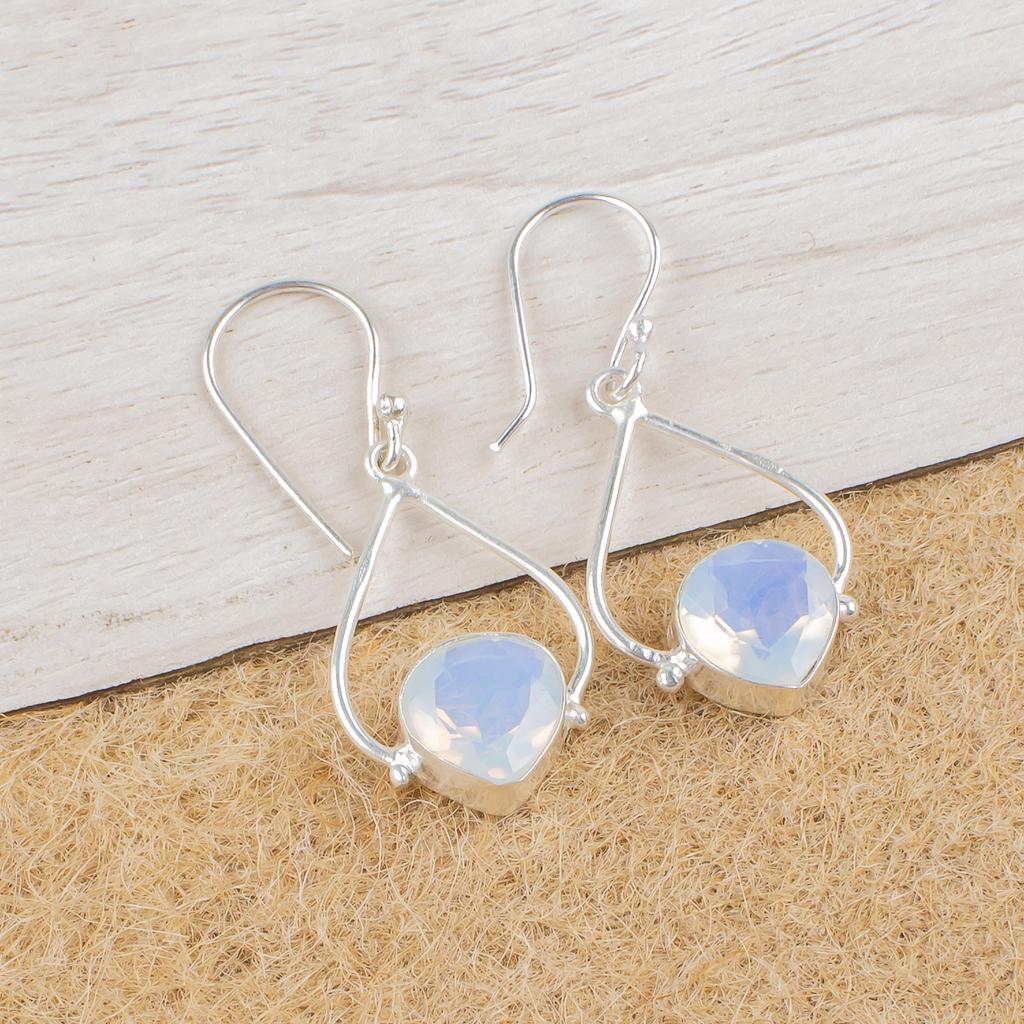 Milchiger Opal 925 Massiv Sterling Silber Ohrringe, Handgefertigter Edelstein Ohrschmuck, Geschenke für Ehefrau Brandneue Ohrringe