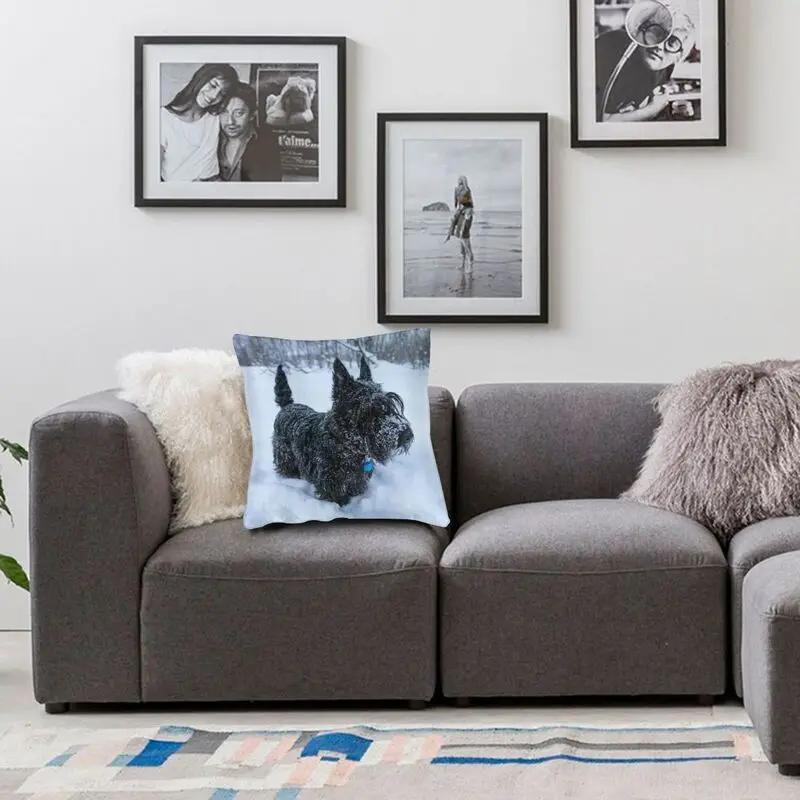 Scottish Terrier In A Winter Snow Throw Pillow CaseHome Decorative Custom Square Scottie Dog Cushion Cover Pillowcover for Sofa
