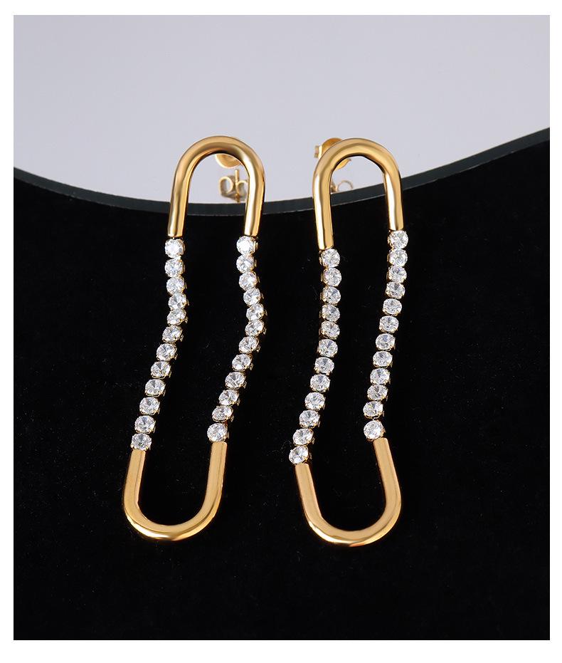 Französische minimalistische geometrische U-förmige Zirkon Titanstahl Ohrringe, 18K vergoldete Stecker