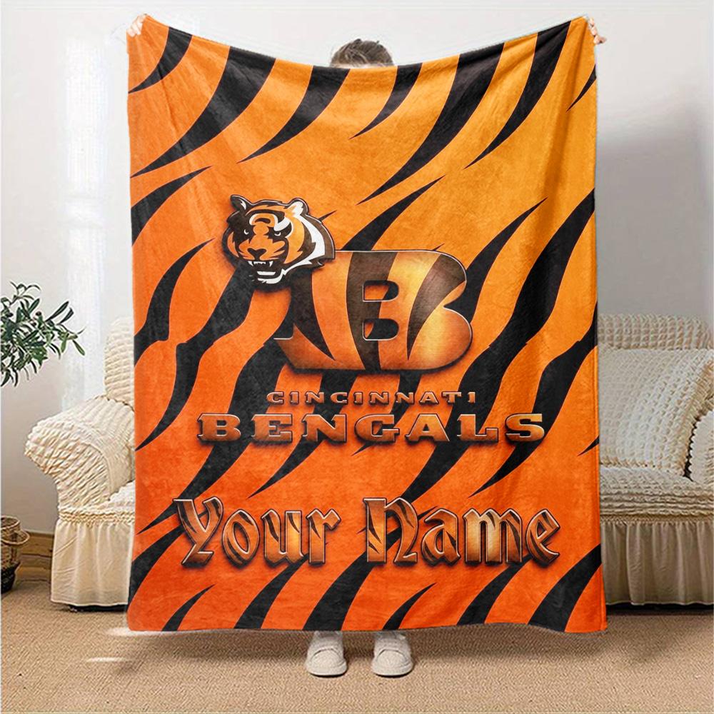 Name Custom Cincinnati Bengals Logo Print Flannel Blanket High Quality Warm Comfortable Cover for All Seasons Perfect for Gifts Home Decor