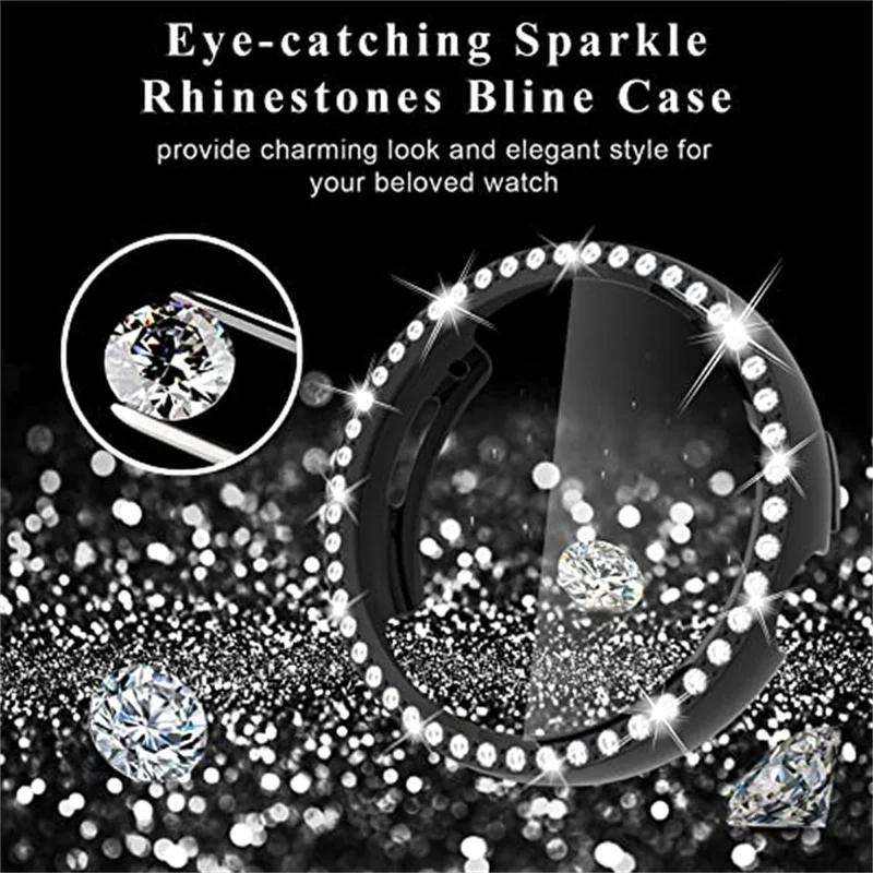 Diamond Case with Temepred Glass for Google Pixel Watch PC Bumper Screen Protector Women Full Bling Cover for Google Pixel Watch Accessories