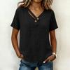 Women's Fashionable Loose-Fit V-Neck Button-Down -Color Casual Blouse