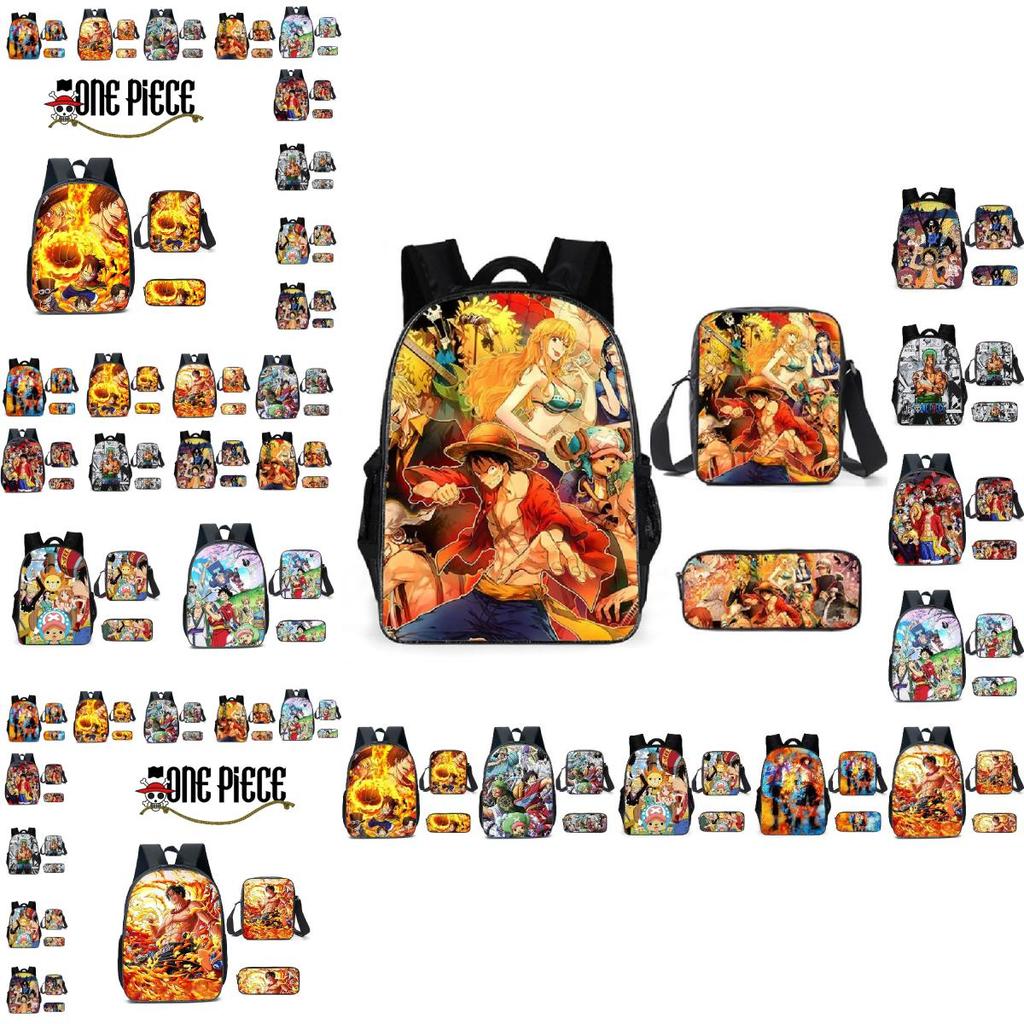 Anime One Piece School Bags Set Large Capacity Oxford Backpack For Kids Cartoon Design Breathable And Waterproof