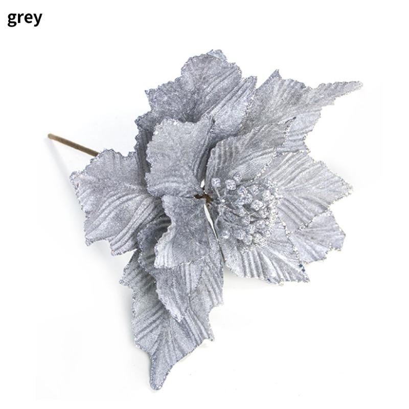 1PC Glitter Christmas Flower Head Rayon Flower DIY Christmas Tree New Year Decoration