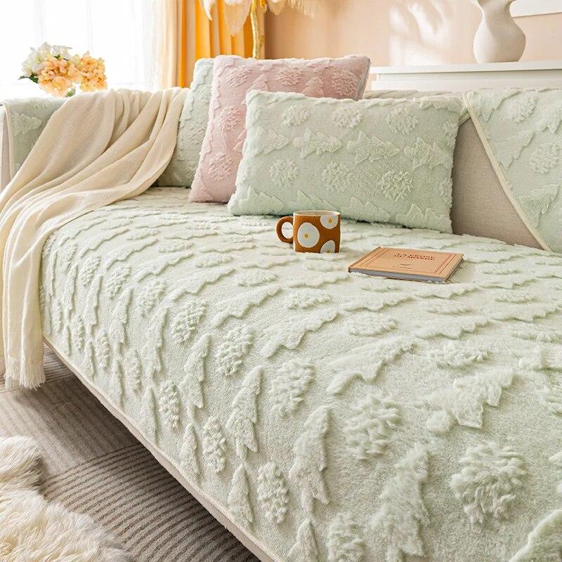 Merry Christmas Soft Faux Fur Warm Sofa Covers Anti-slip Couch Protector Solid Color Sofa Cover Towel Sofa Blanket Pet Kid Mat