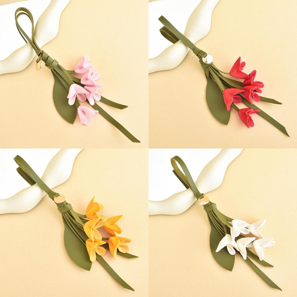 Style Leather Camellia Bag Charm With Handcrafted Superfiber For Car Key Decor