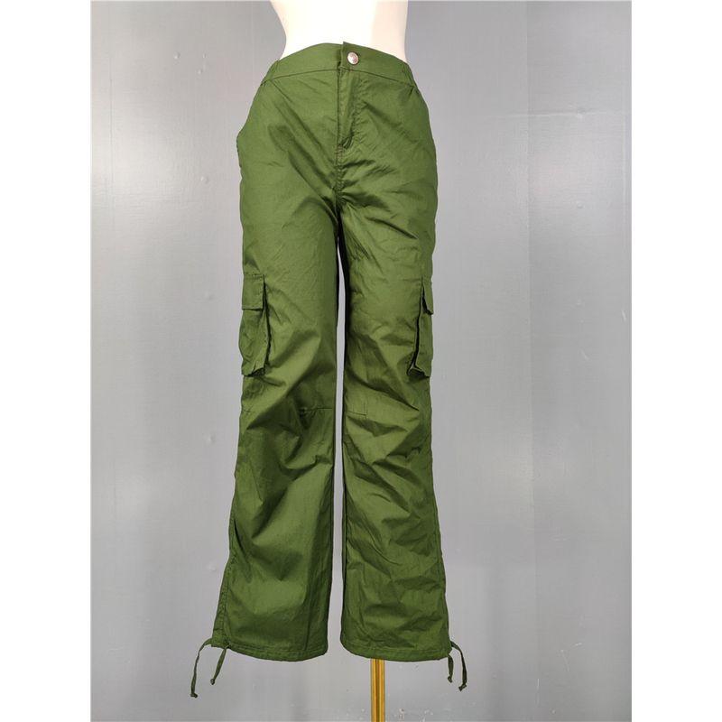 

Export Single Casual Easiest for Match Temperament High Waist Slimming and Straight Pocket Motorcycle Sweet Cool Girl Strap Parka Pants Green L