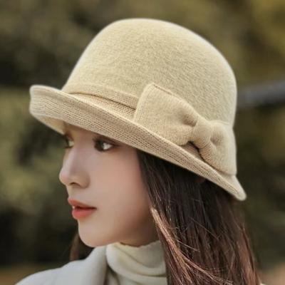 Neue trendige Marke Wollzylinder Damen Herbst und Winter Kuppel Eimerhut vielseitig retro britischer Beckenhut