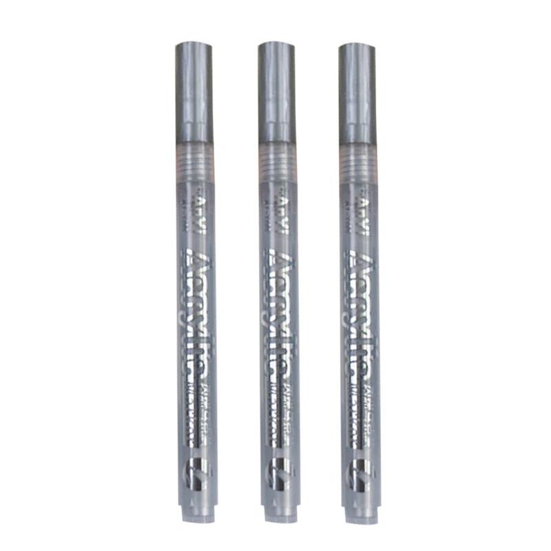 3Pcs/set White Acrylic Paint Pen for Rock Painting, Stone, Ceramic, Glass, Wood, Tire, Fabric Metal, Canvas Extra-fine Tip Black