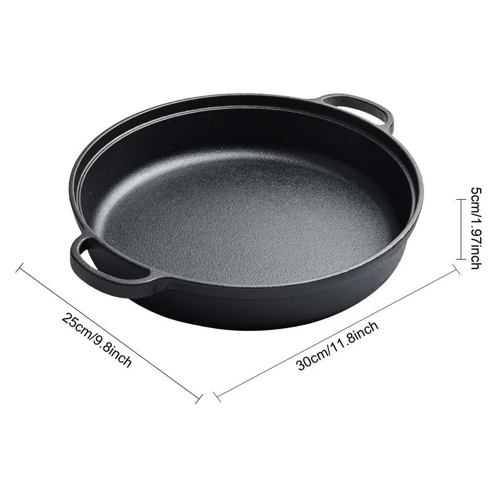 8.7/9.8/11/11.8inch Cast Iron Frying Pan with Double Handles Baking Tray Pre-Seasoned for Bread Baking Outdoor Cooking Camping