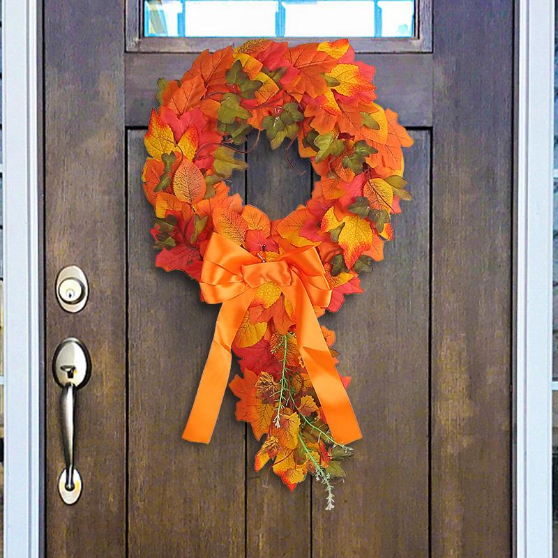 Harvest Festival Pendant Imitation Autumn Color Rattan Ring Wall Home Decoration Real Maple Leaf Wreath Door Hanging