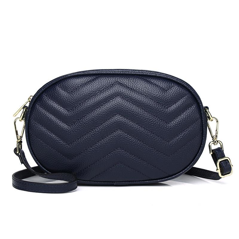 Cowhide Women'S Bag Peach Heart Striped Shoulder Messenger Bag Summer Mobile Phone Bag Small Round Bag Soft Leather Tide