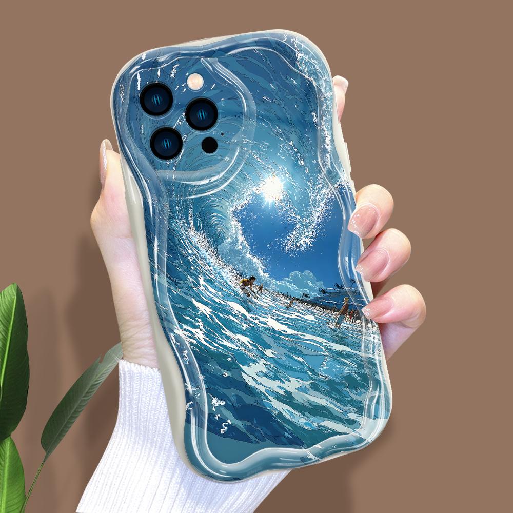 Cartoon Pattern Cream Texture Casing Wavy Edge Soft Silicone Cover Phone Case for IPhone Samsung Huawei Honor Xiaomi Redmi Infinix Tecno
