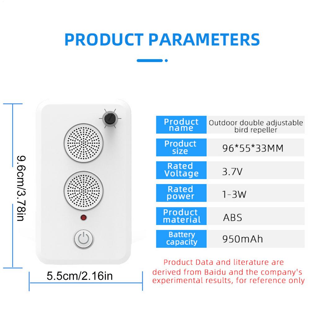 Ультразвуковое устройство отпугивания животных, перезаряжаемое через USB, электронное устройство для дрессировки, отпугивающее летучих мышей, регулируемое уличное устройство для отпугивания птиц белый